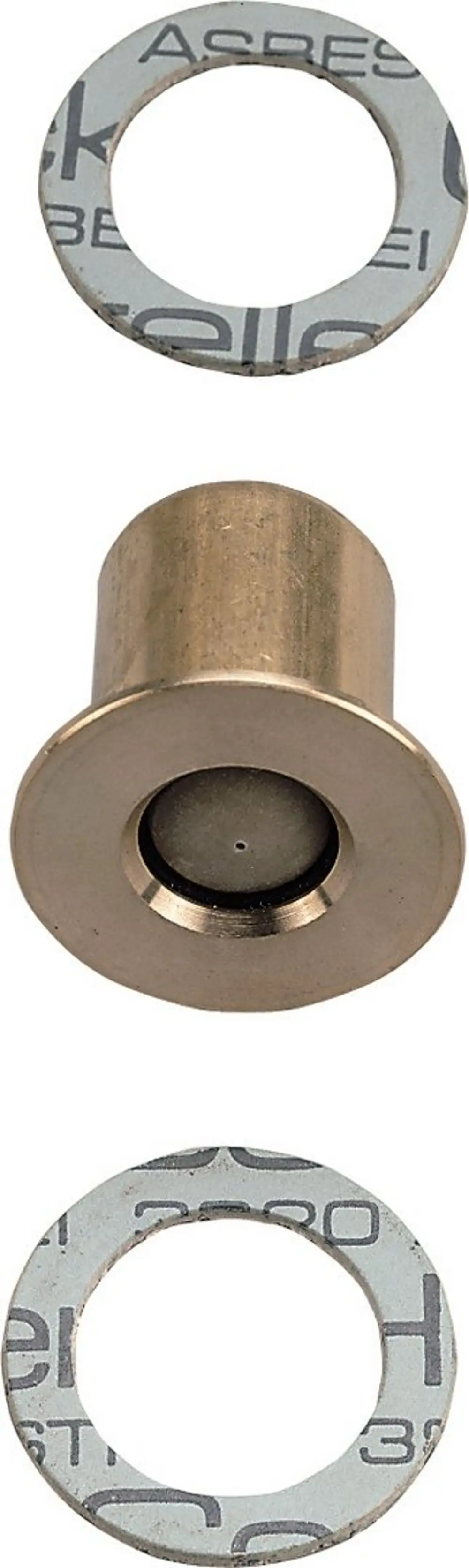 Rückschlagklappe aus Metall mit einem zylindrischen Körper und zwei Dichtungsringen, hergestellt von Bosch.